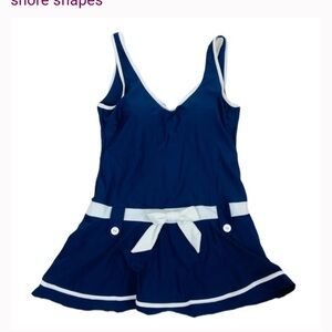 Navy Blue Swim dress  with White Trim